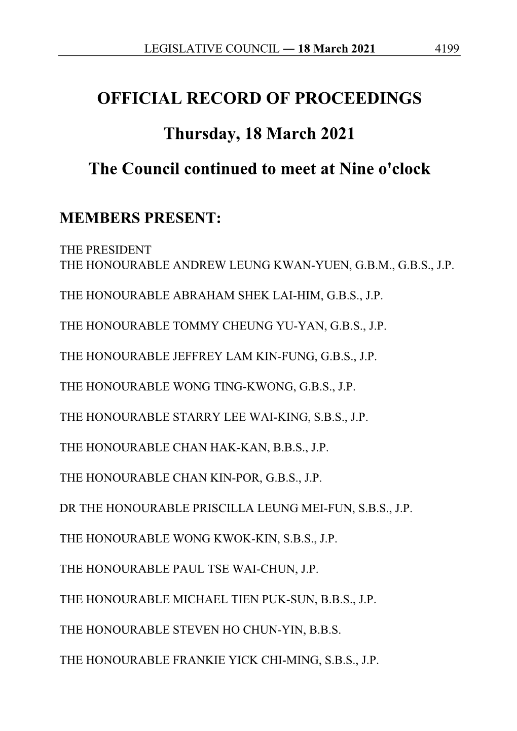 OFFICIAL RECORD of PROCEEDINGS Thursday, 18