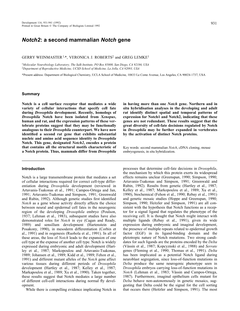 Notch2: a Second Mammalian Notch Gene