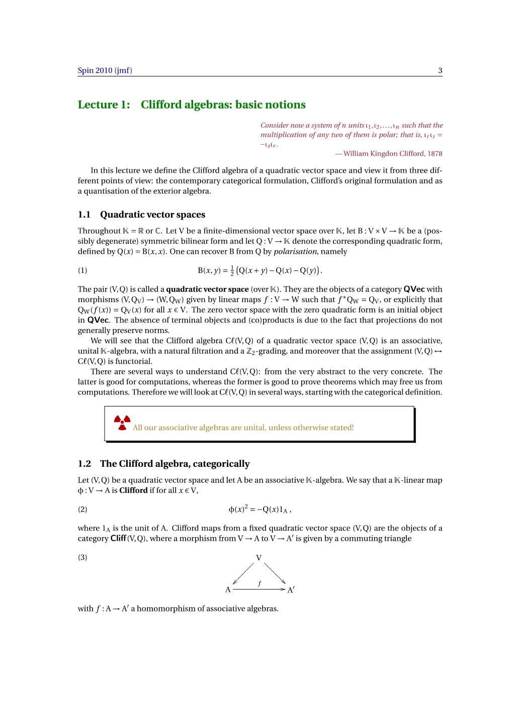 Clifford Algebras: Basic Notions