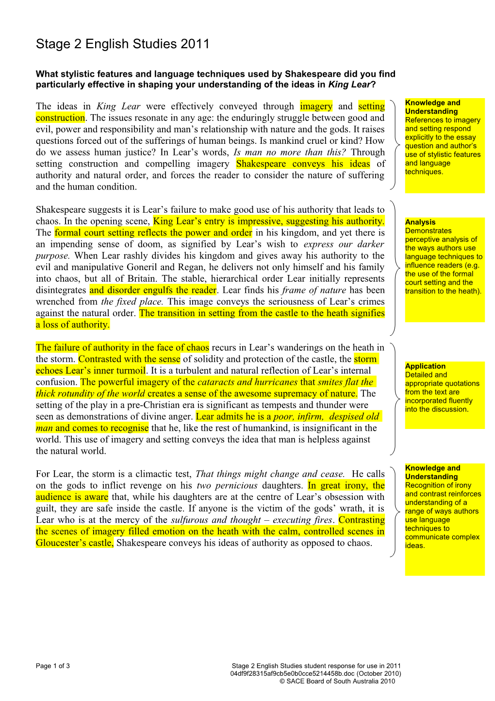 Stage 2 English Studies 2011