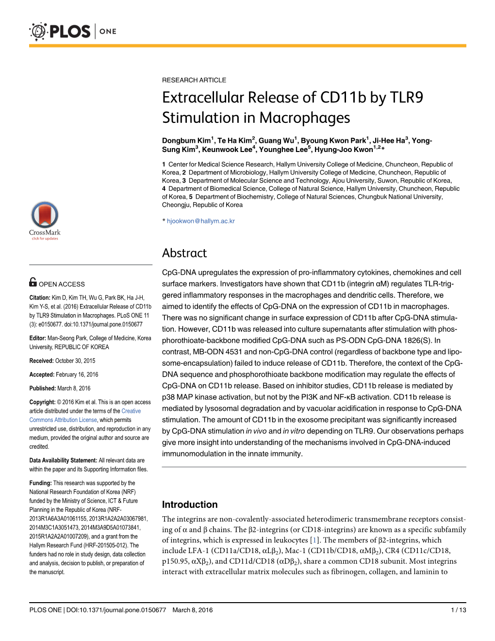 Extracellular Release of Cd11b by TLR9 Stimulation in Macrophages