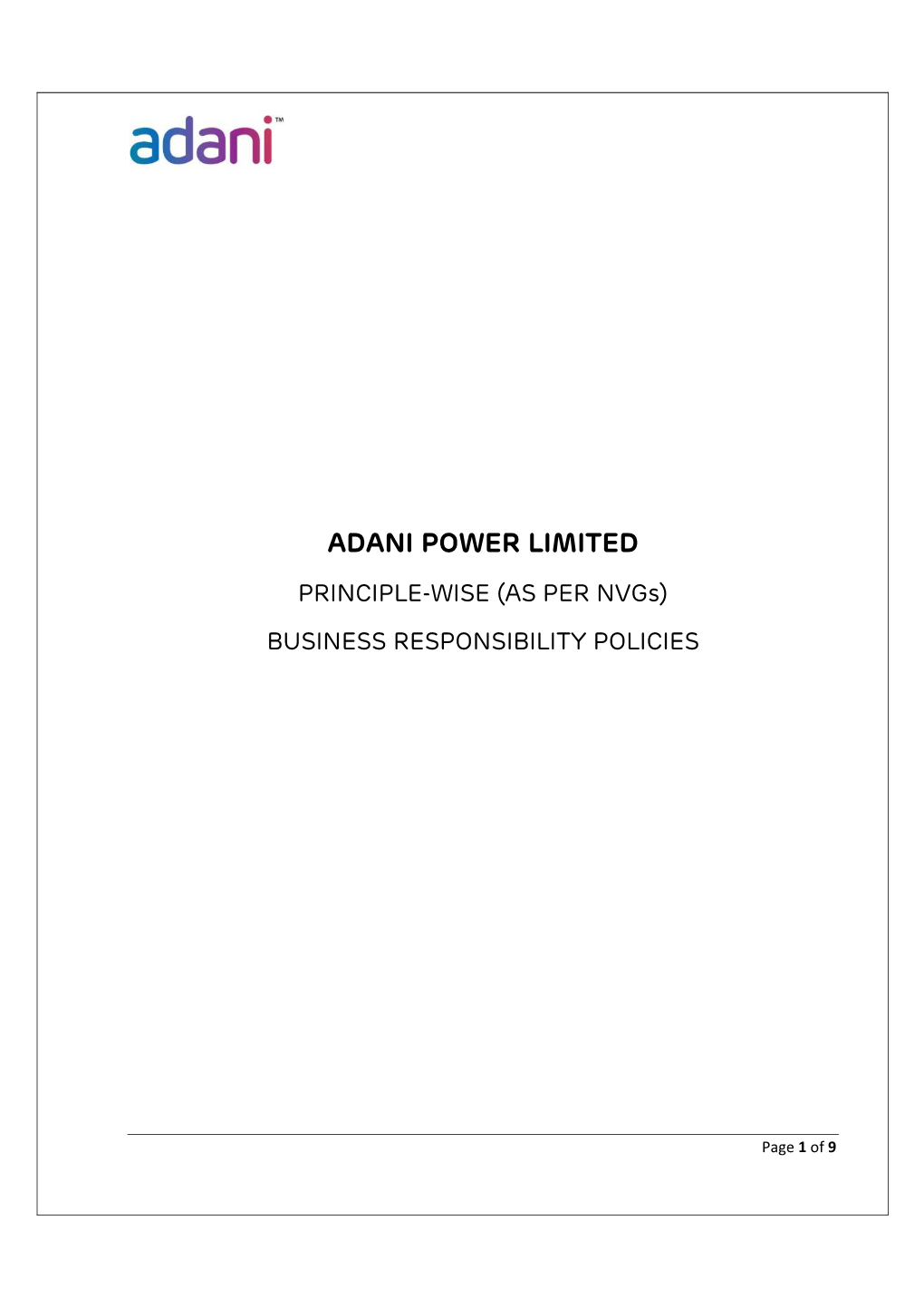 Business Responsibility Policies