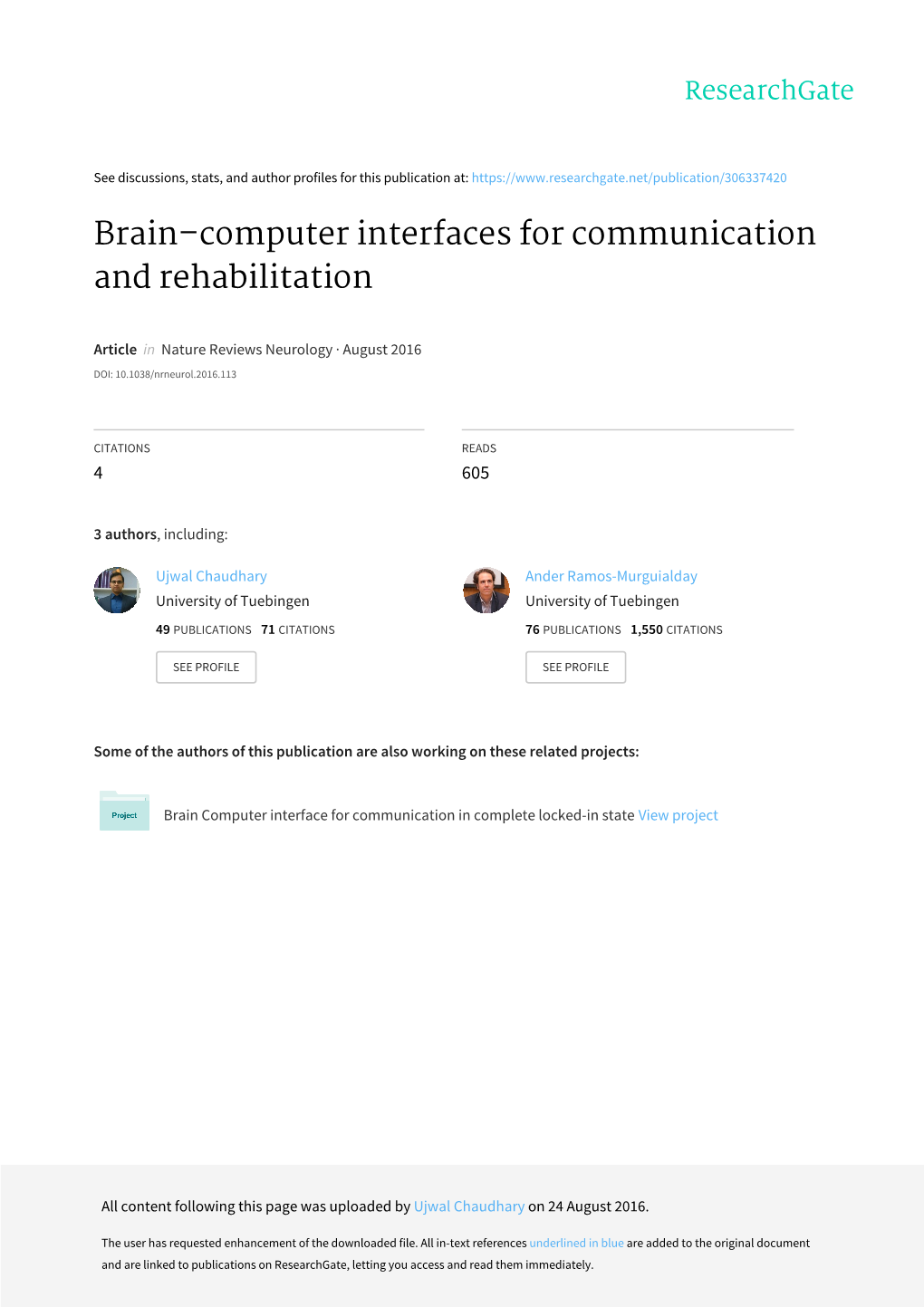 Brain–Computer Interfaces for Communication and Rehabilitation