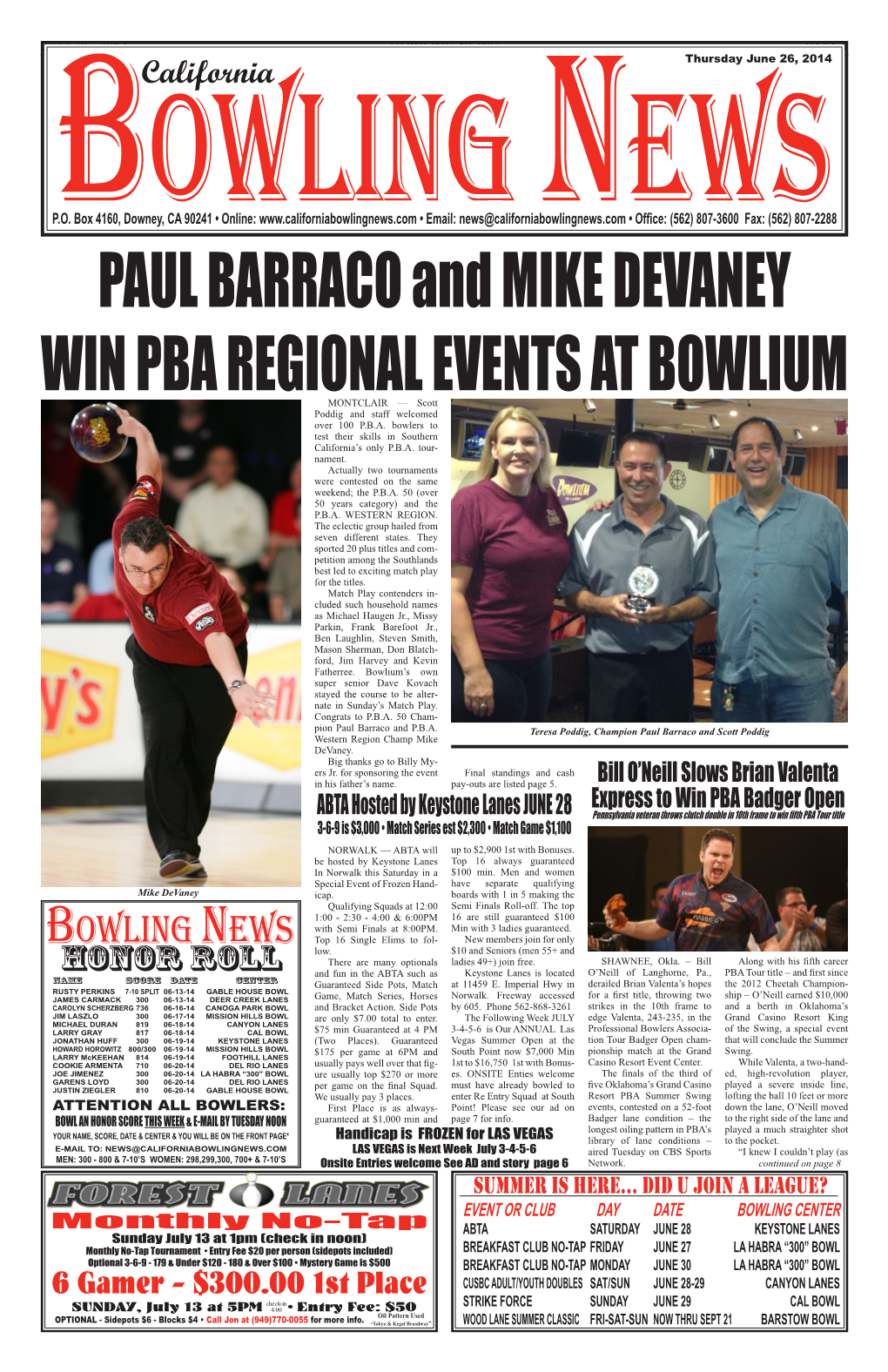 Paul Barraco and Mike Devaney Win Pba Regional Events at Bowlium