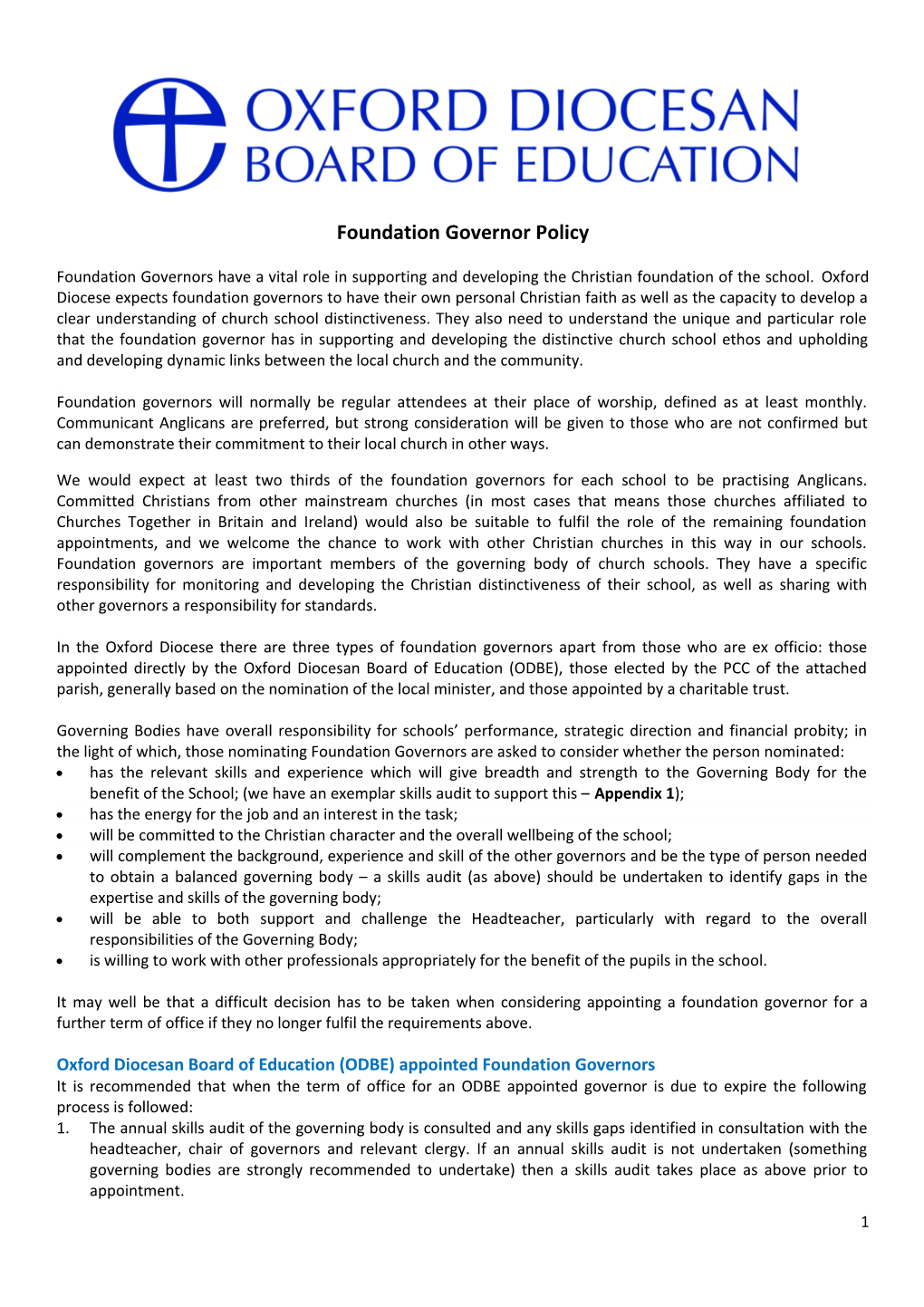 Foundation Governor Policy