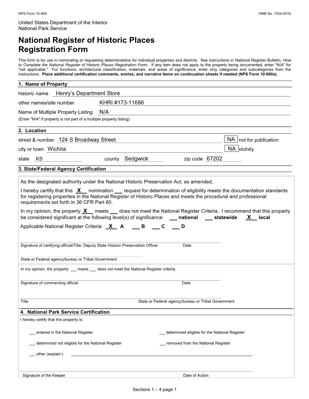 NPS Form 10 900 OMB No. 1024 0018