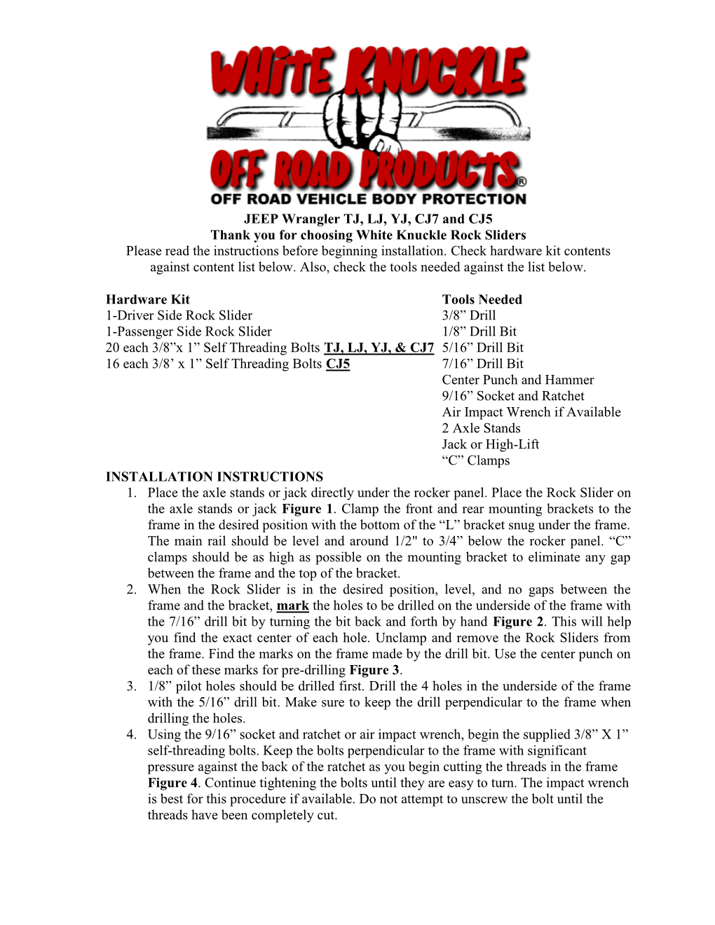 JEEP Wrangler TJ, LJ, YJ, CJ7, and CJ5 Installation Instructions