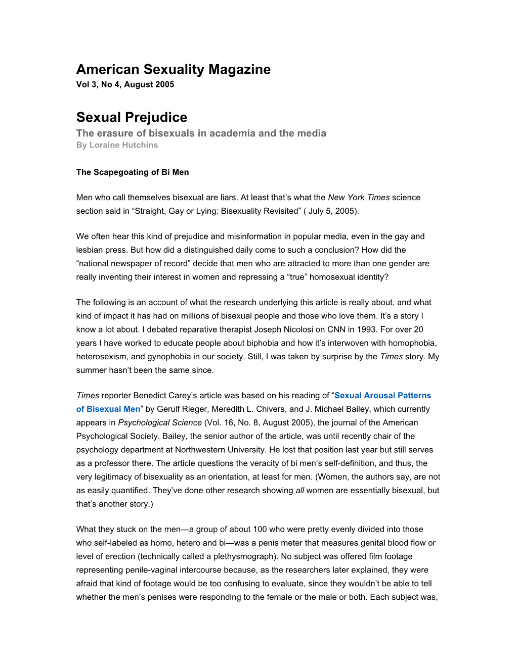 American Sexuality Magazine Sexual Prejudice