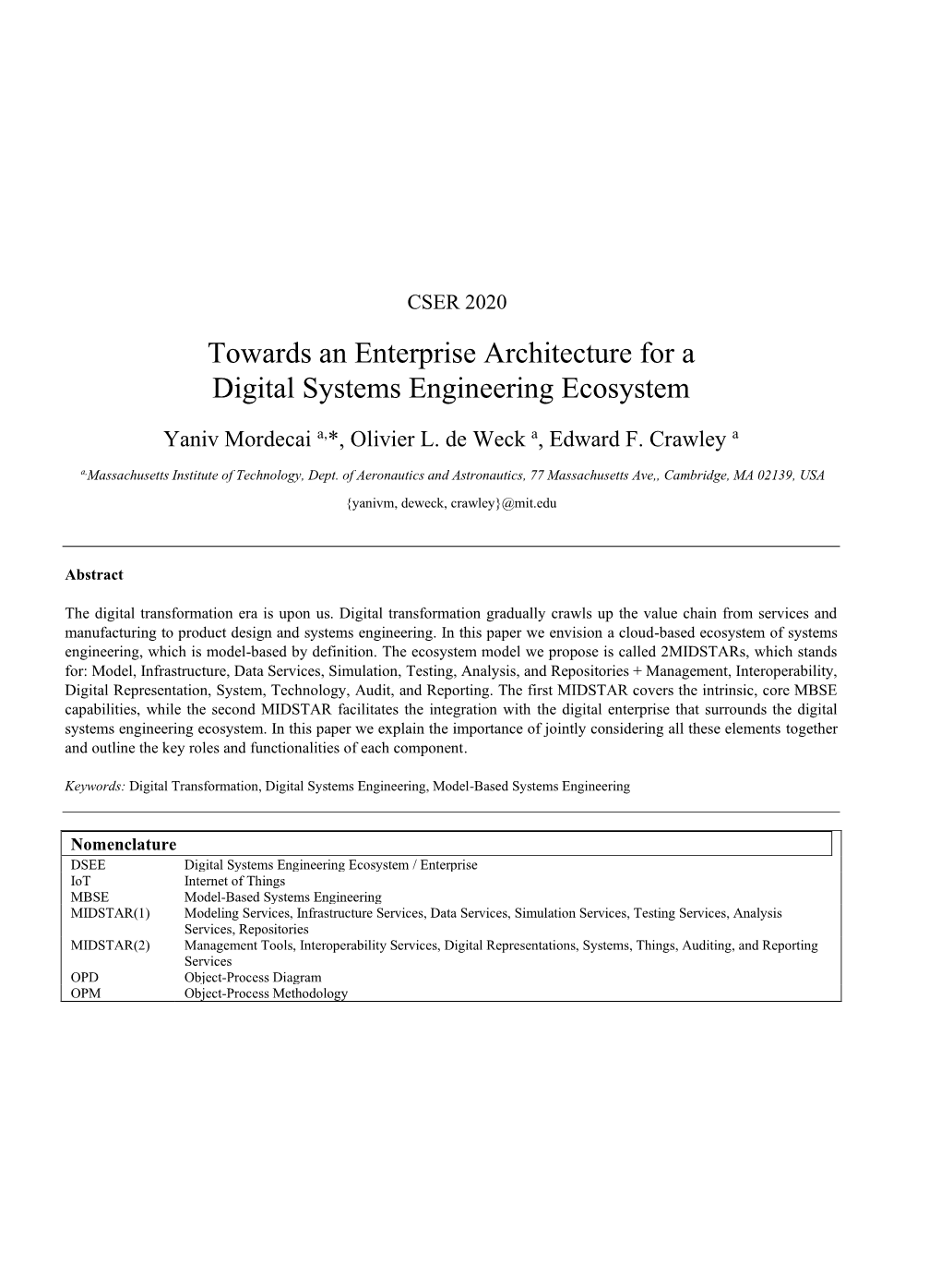 Towards an Enterprise Architecture for Digital Systems Engineering