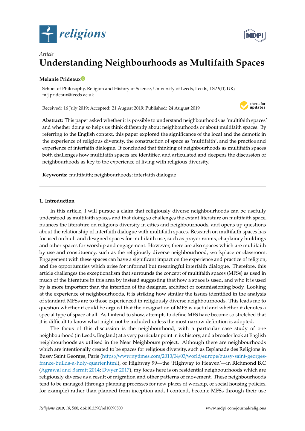 Understanding Neighbourhoods As Multifaith Spaces