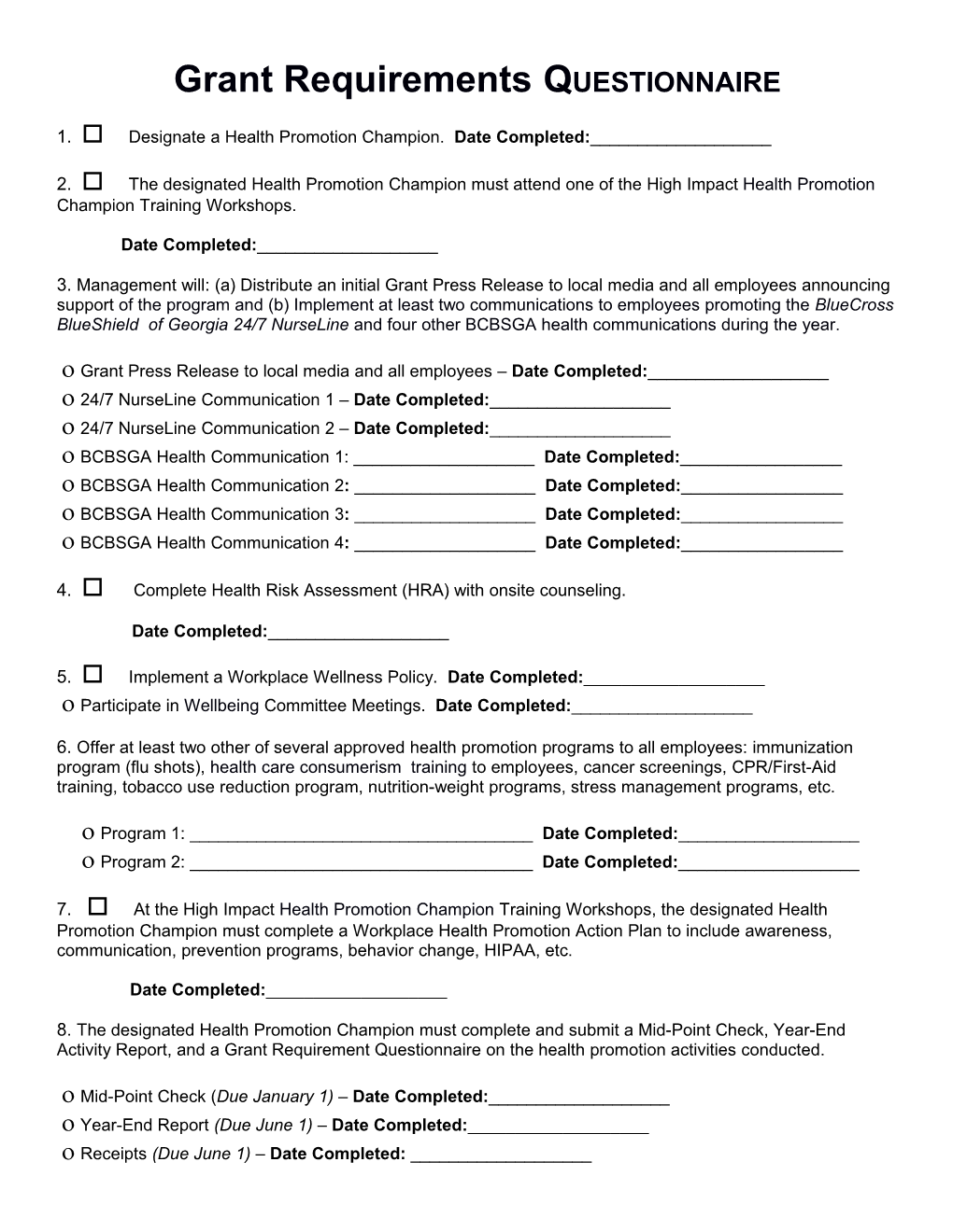 Grant Requirements Questionnaire