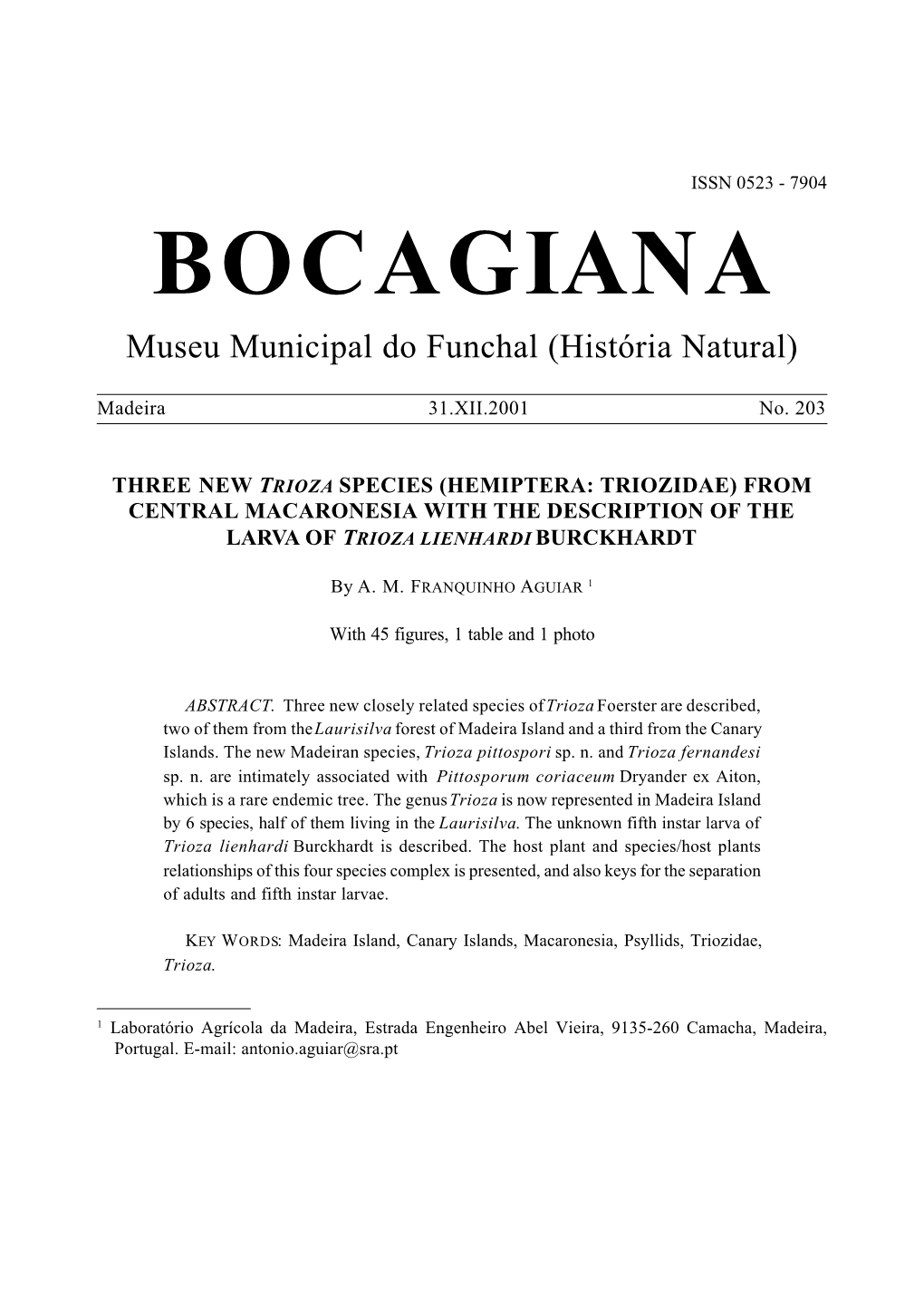 B O C a G I a N a Museu Municipal Do Funchal (História Natural)