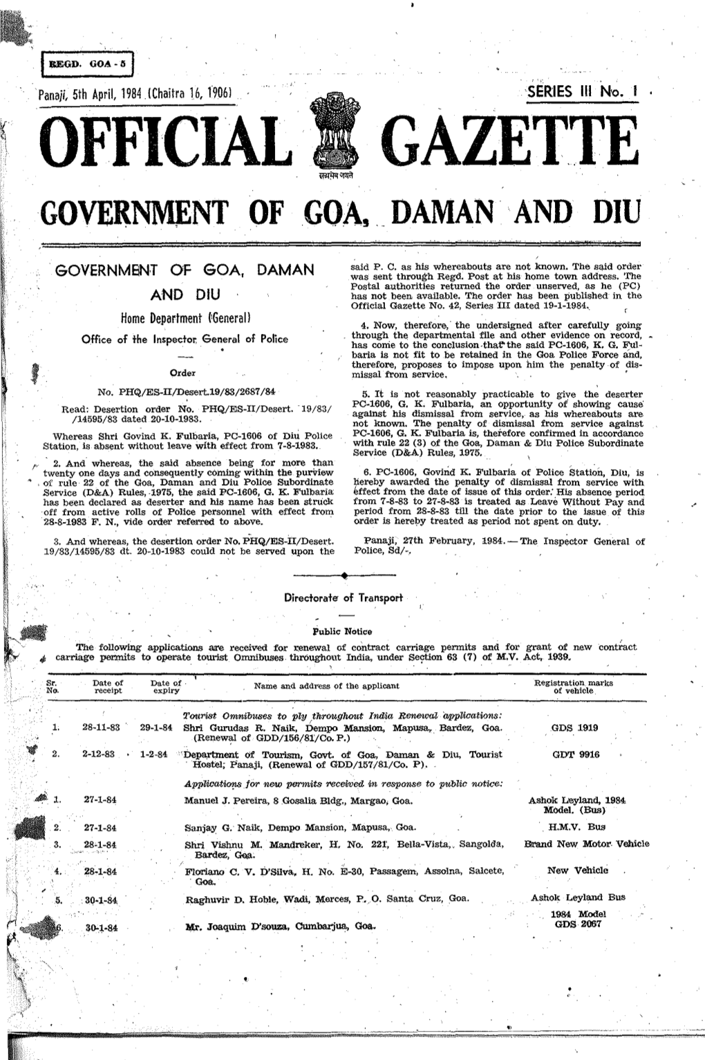 Official Gazet.Te Government of Goa!I Daman