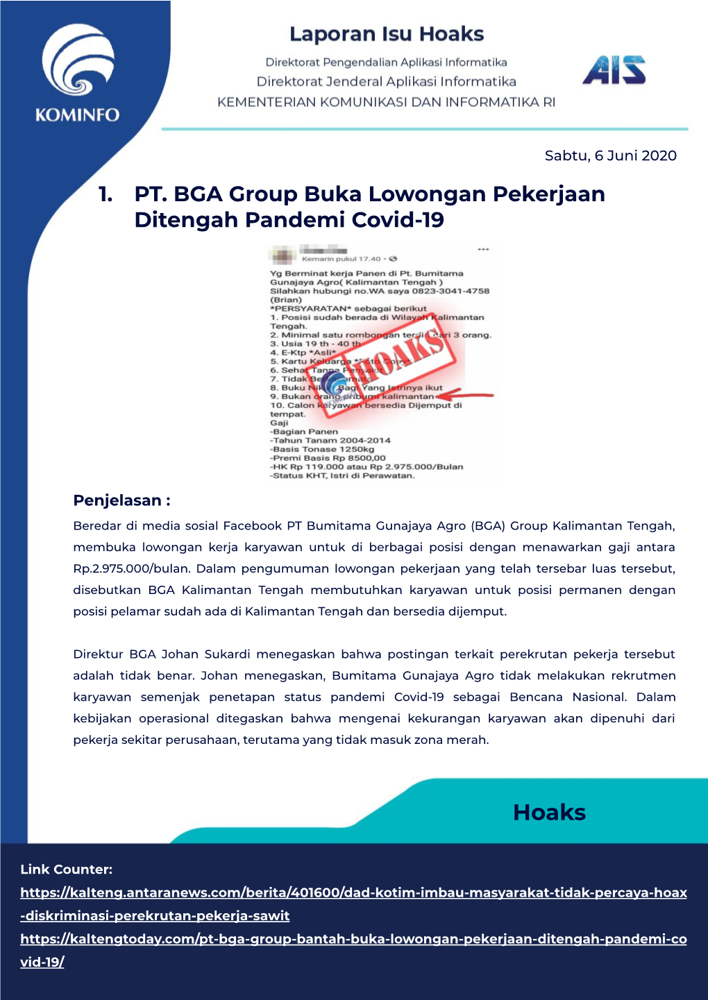 1. PT. BGA Group Buka Lowongan Pekerjaan Ditengah Pandemi Covid-19