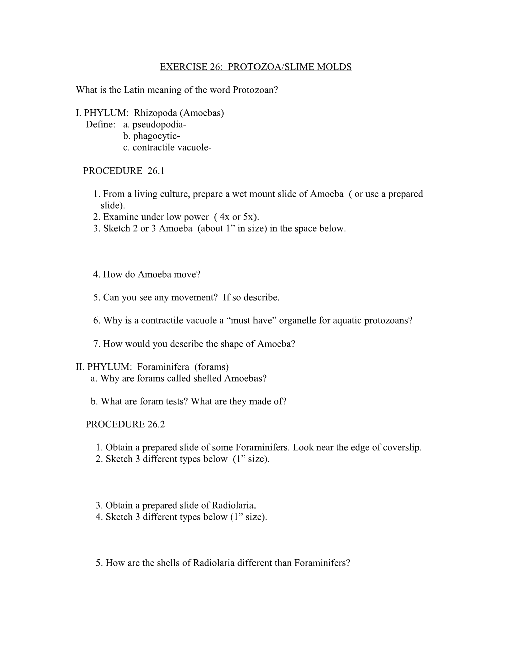 Exercise 26: Protozoa/Slime Molds