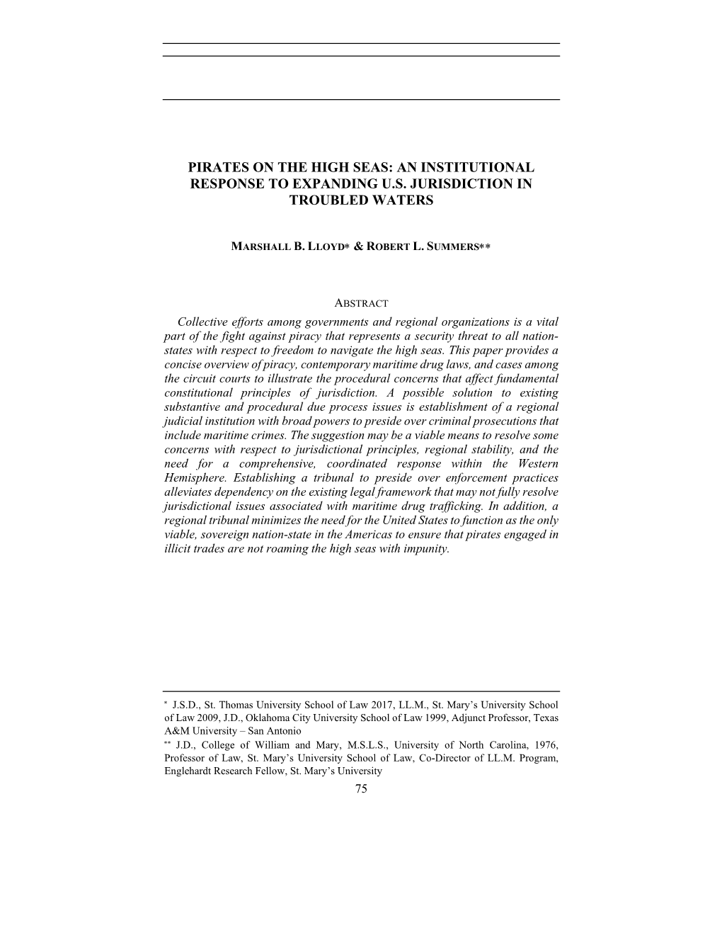 Pirates on the High Seas: an Institutional Response to Expanding U.S. Jurisdiction in Troubled Waters