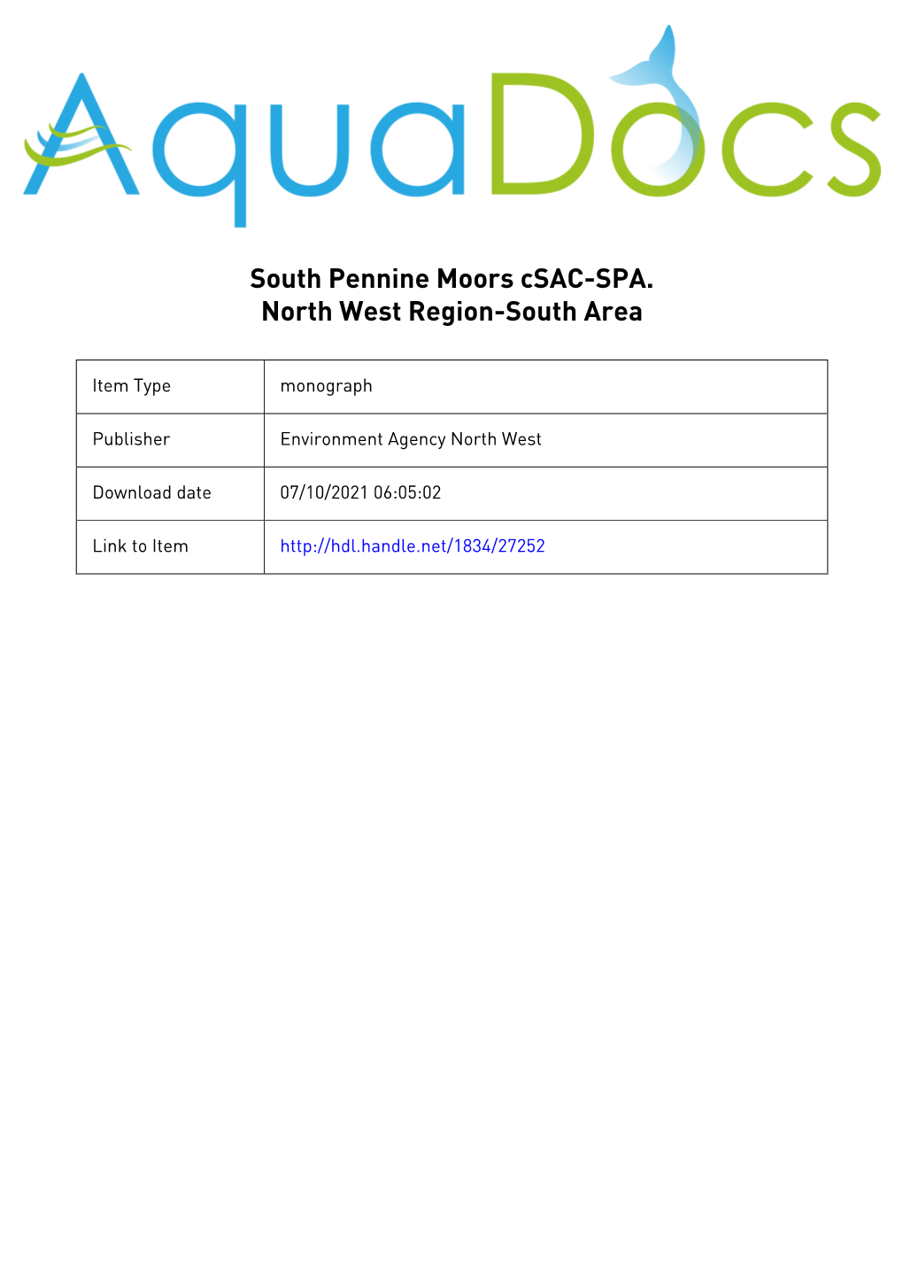 South Pennine Moors Csac / SPA North West Region-South Area Stage 1 and 2 Review of Consents