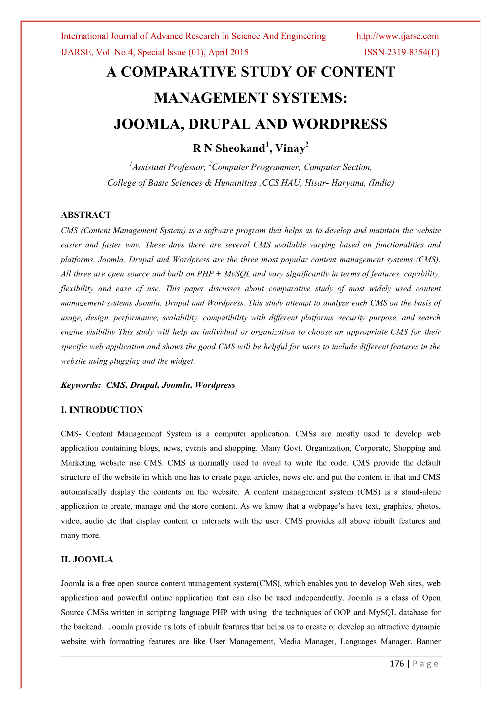 A Comparative Study of Content Management Systems: Joomla