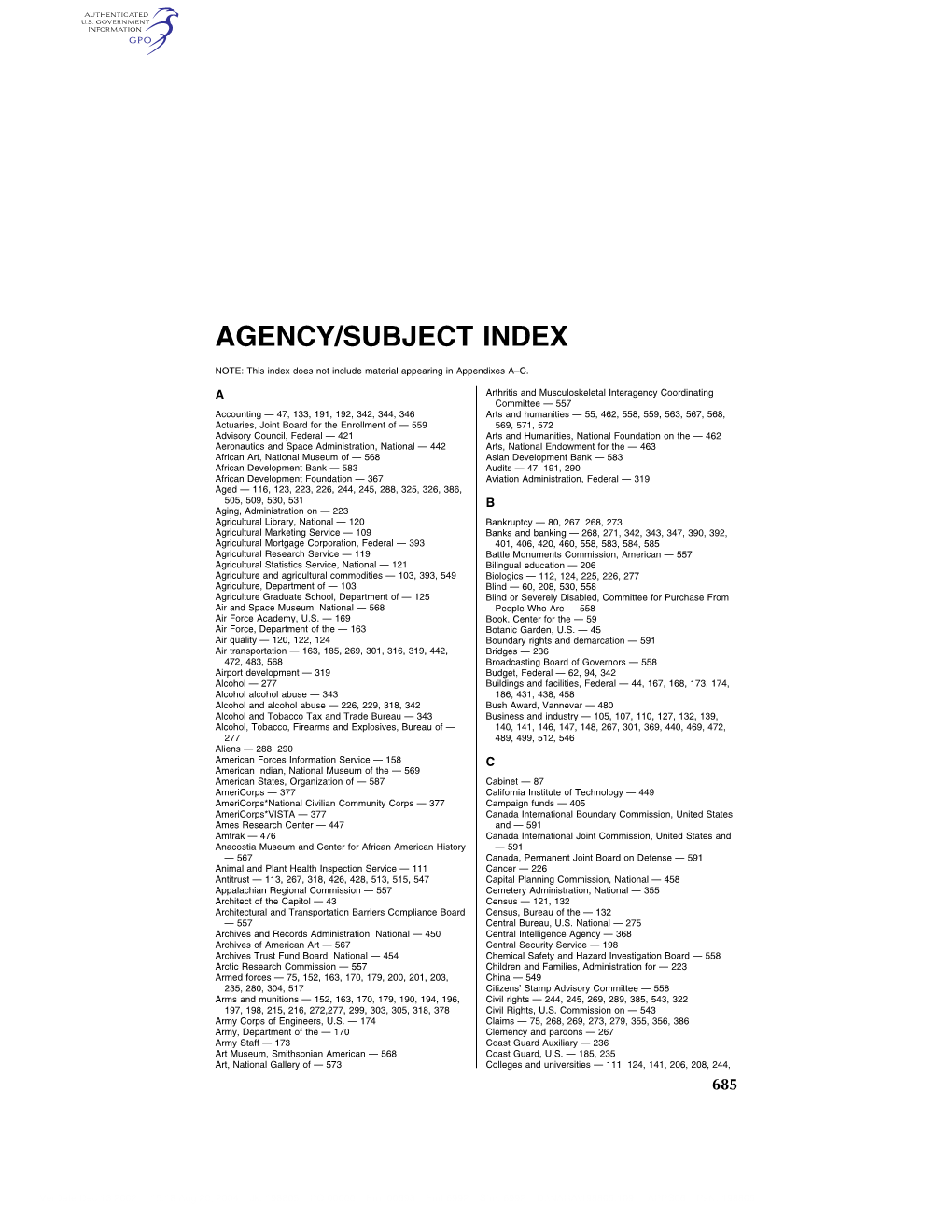 Agency/Subject Index