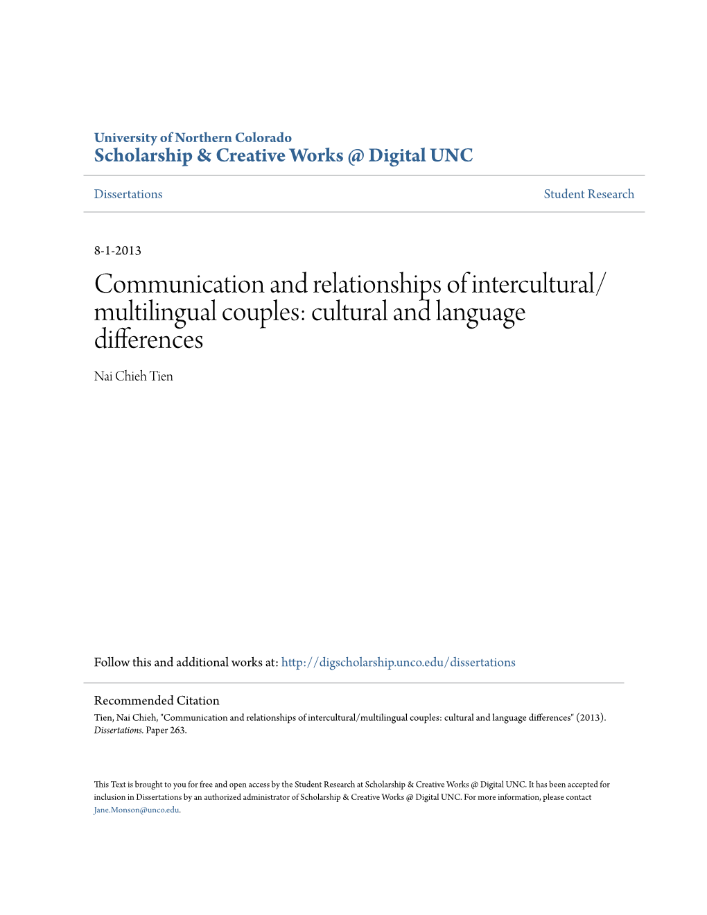 Communication and Relationships of Intercultural/Multilingual Couples: Cultural and Language Differences