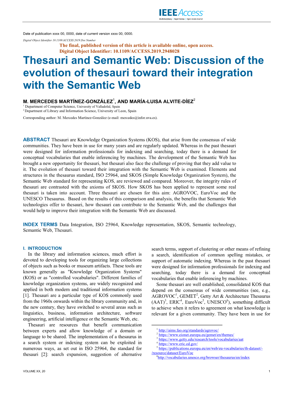 Thesauri and Semantic Web: Discussion of the Evolution of Thesauri Toward Their Integration with the Semantic Web