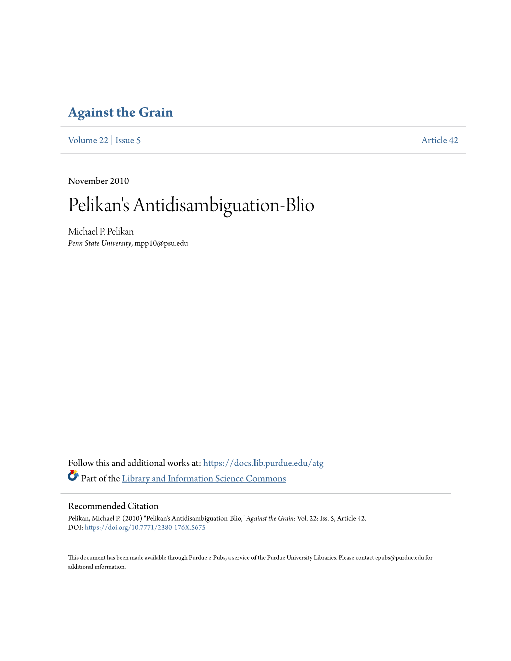 Pelikan's Antidisambiguation-Blio Michael P