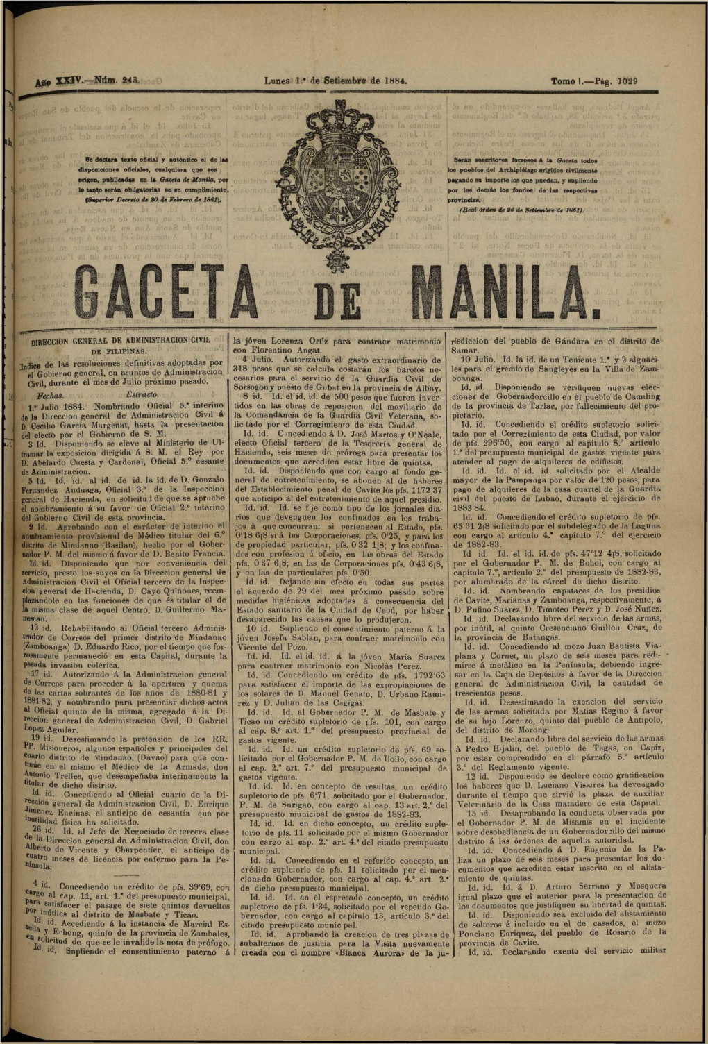 Lunes 1.*De Setiembre De 1884