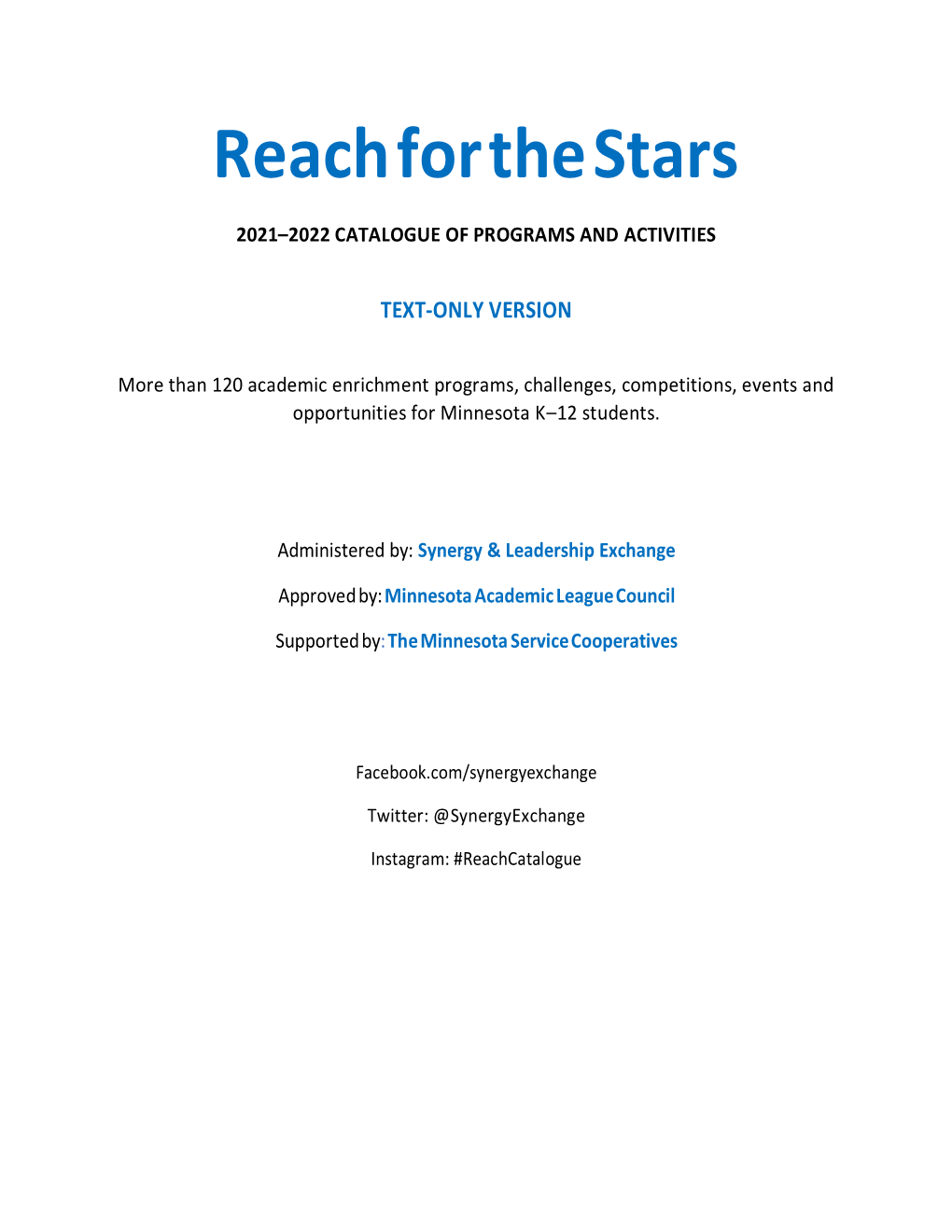 Text-Only 2021–22 Reach for the Stars