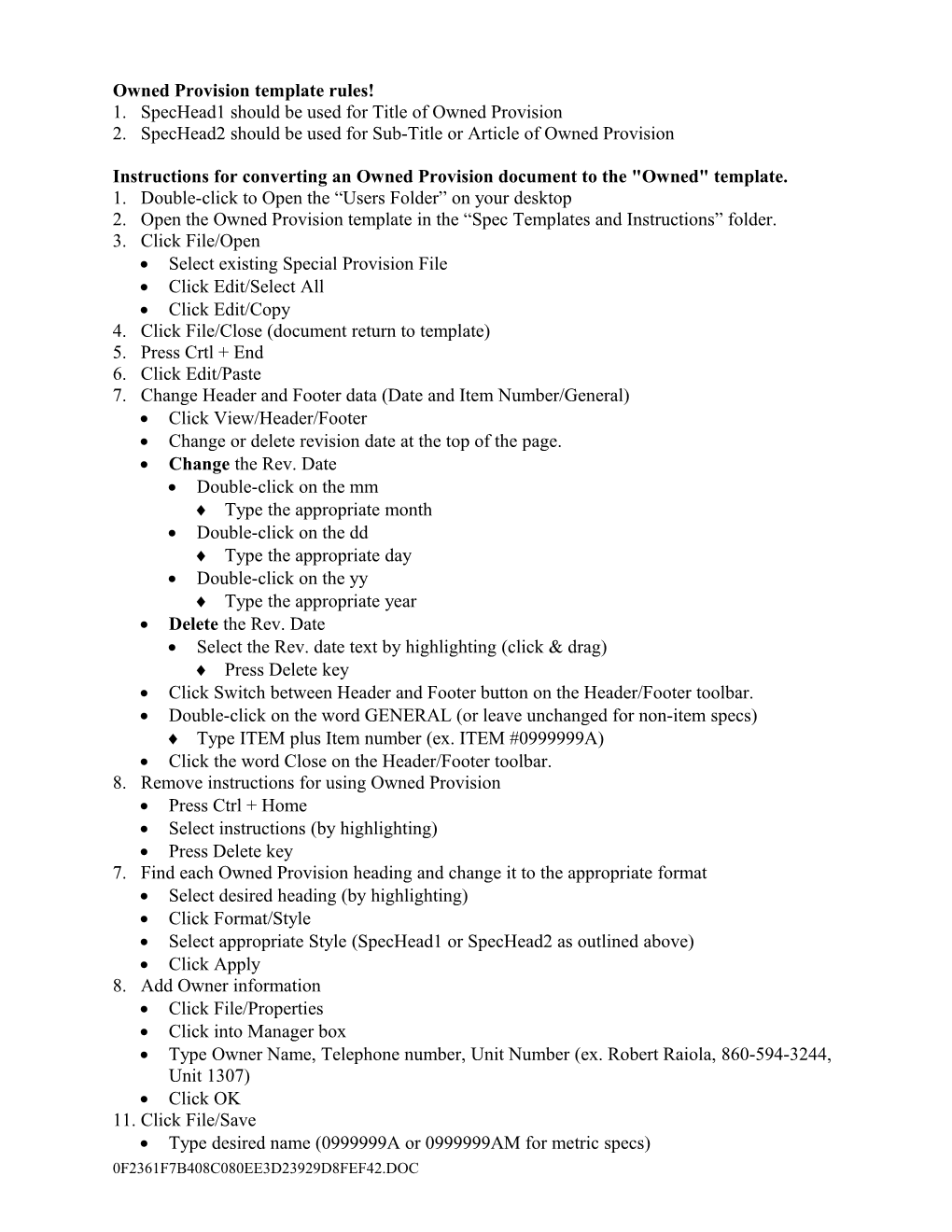 Instructions for Creatring an Owned Special Provision Template