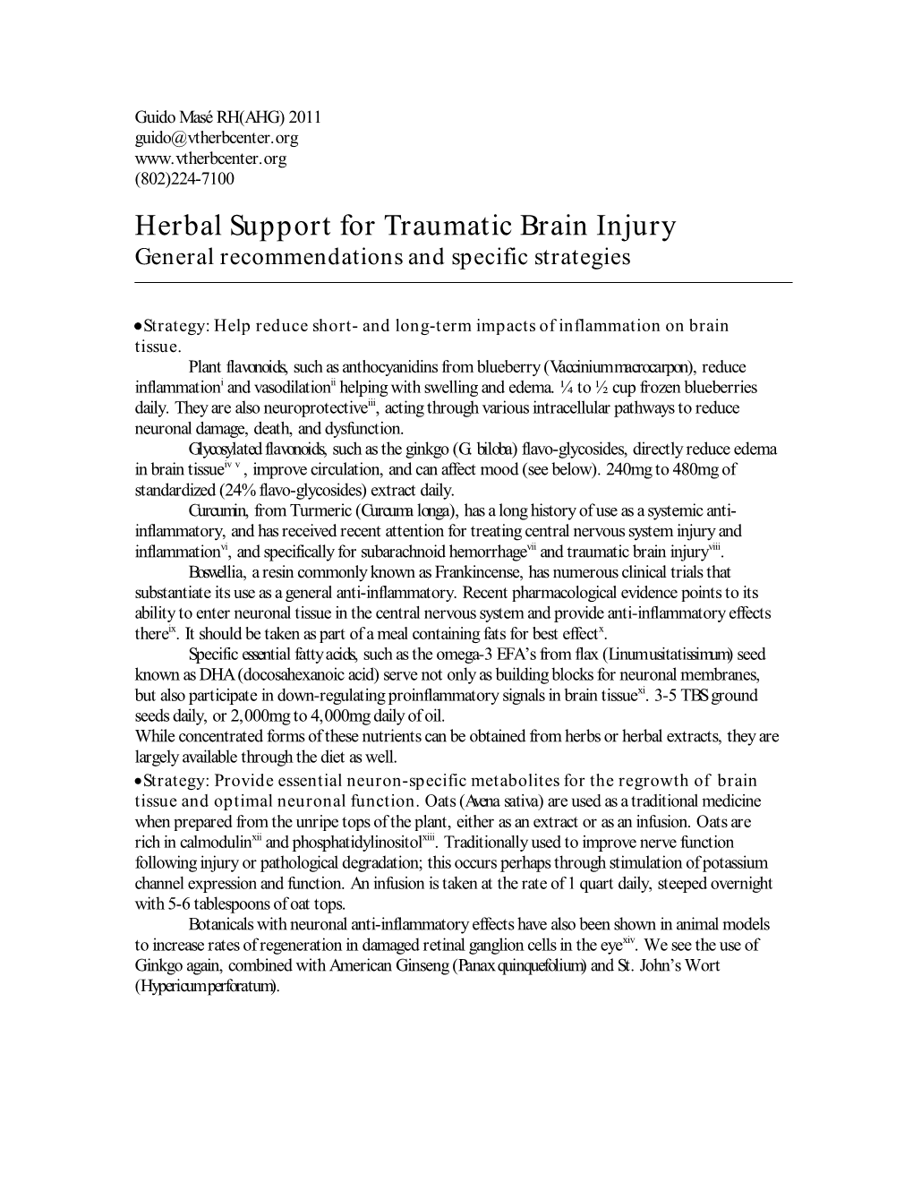 Herbal Support for Traumatic Brain Injury General Recommendations and Specific Strategies