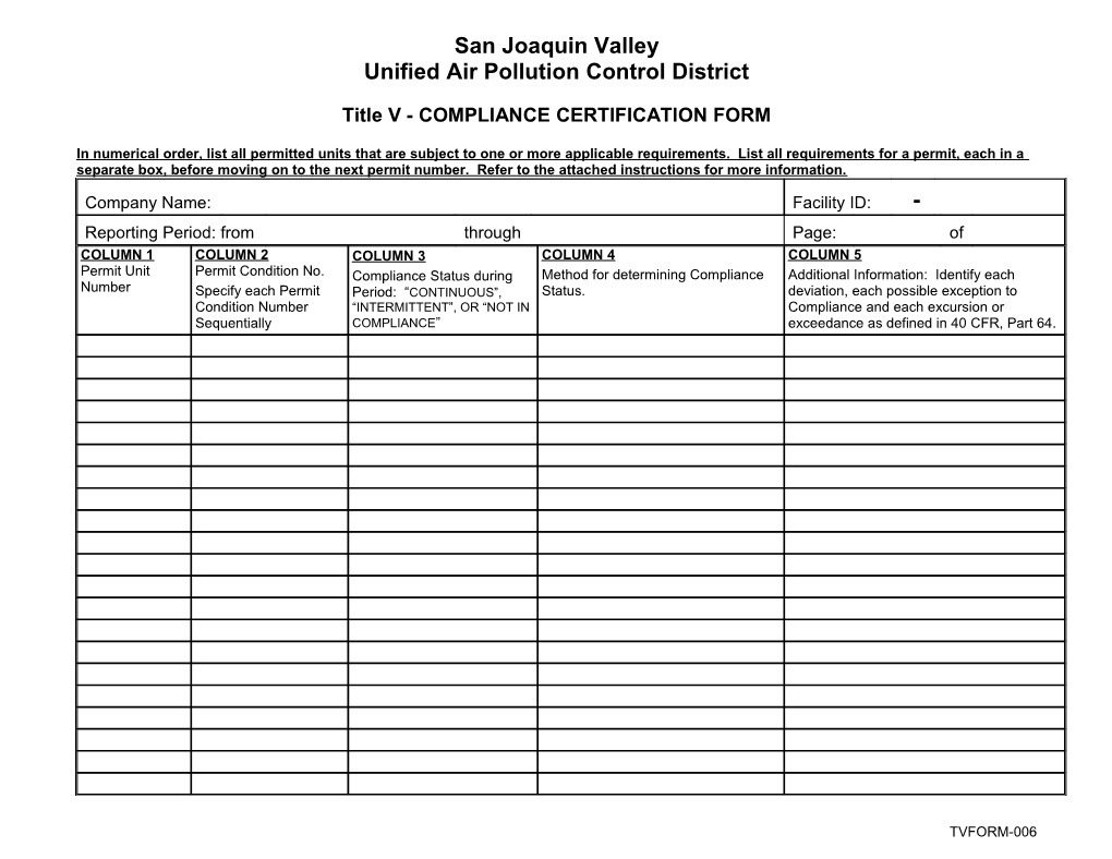 Title V - Compliance Certification Form