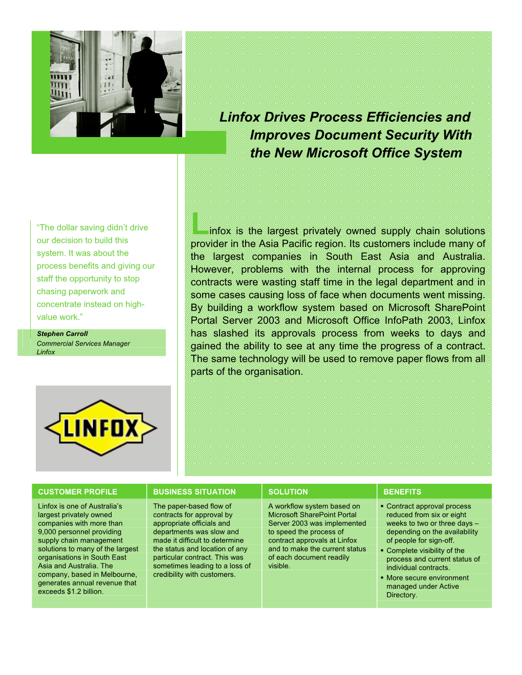 Linfox Drives Process Efficiencies and Improves Document Security with the New Microsoft Office System