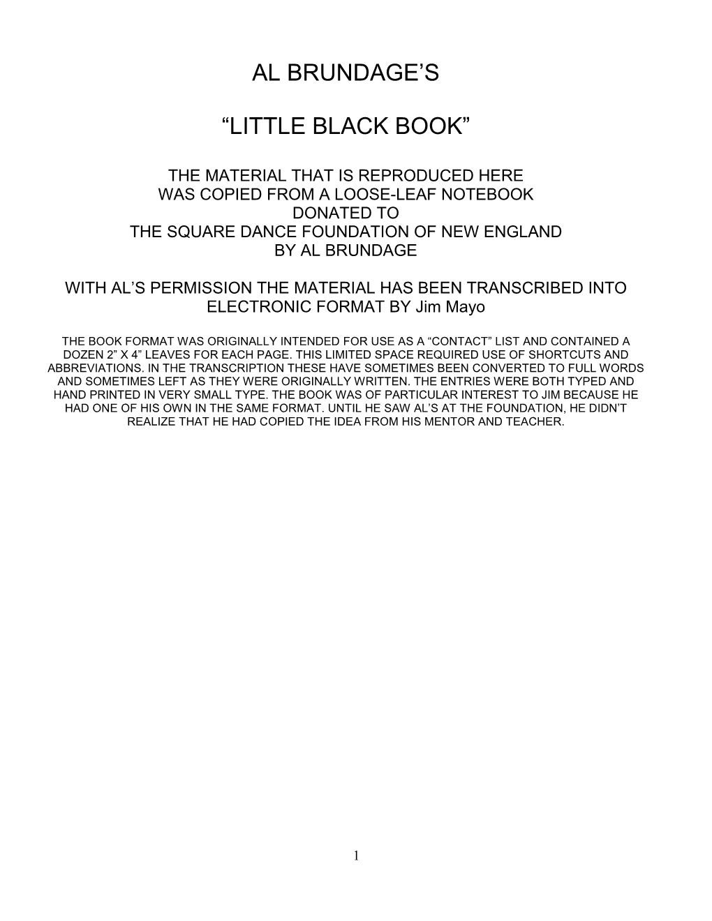 Al Brundage's “Little Black Book”