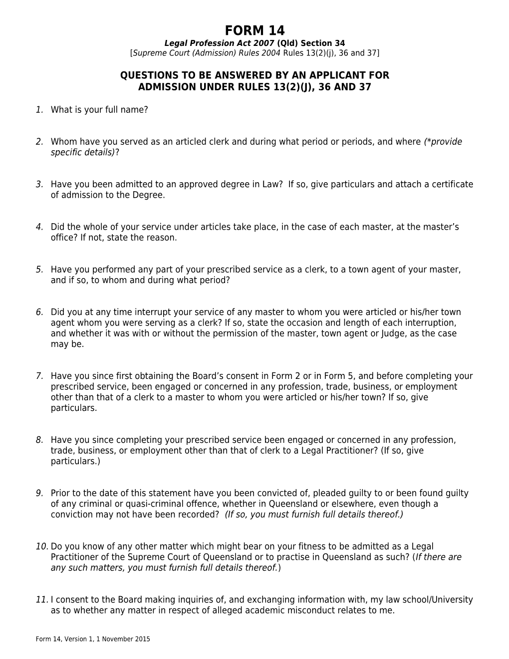 Supreme Court (Admission) Rules 2004 - Form 14