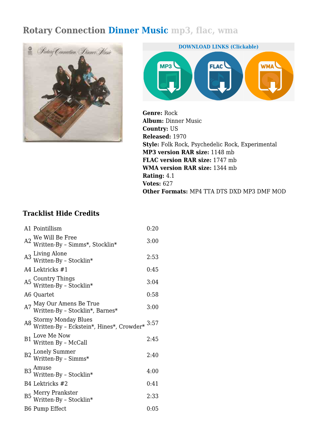 Rotary Connection Dinner Music Mp3, Flac, Wma