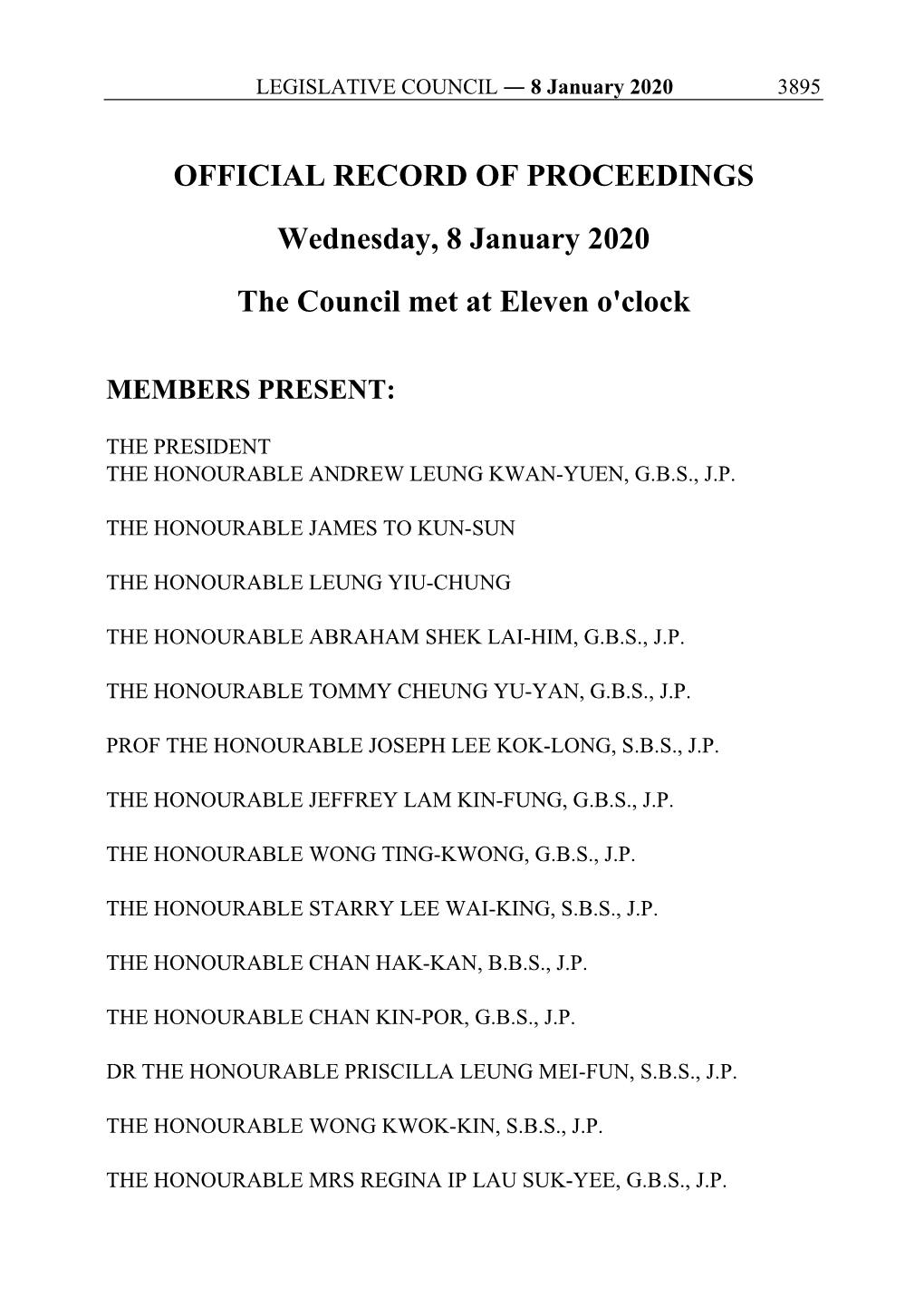 OFFICIAL RECORD of PROCEEDINGS Wednesday, 8