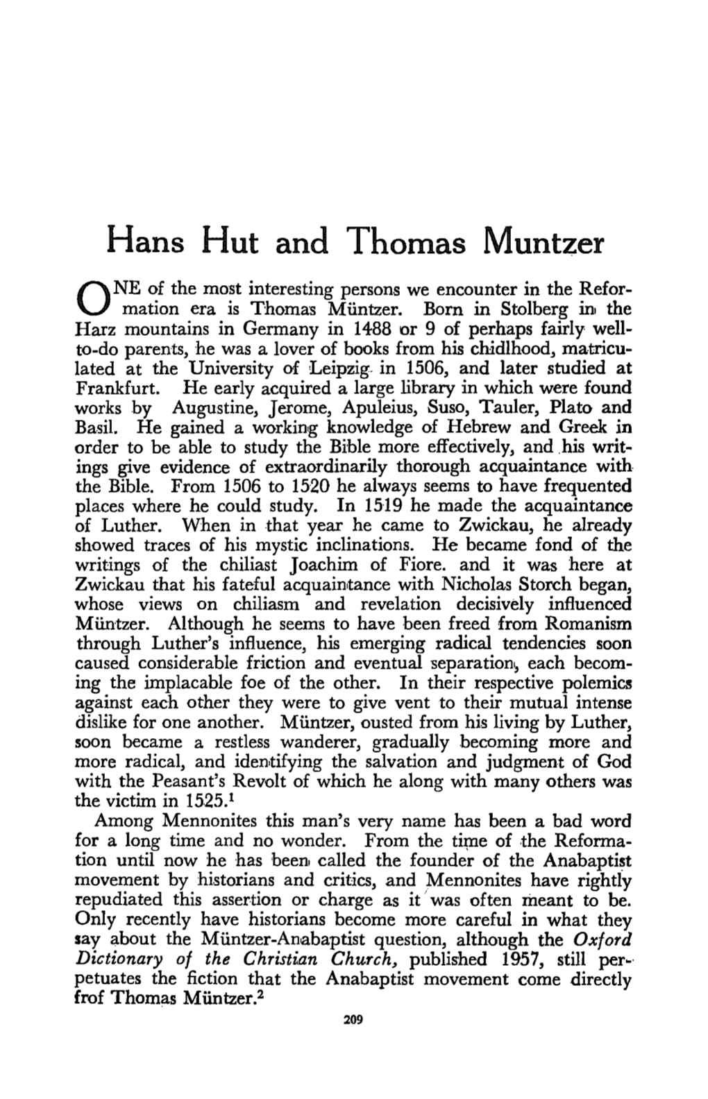 Hans Hut and Thomas Muntzer