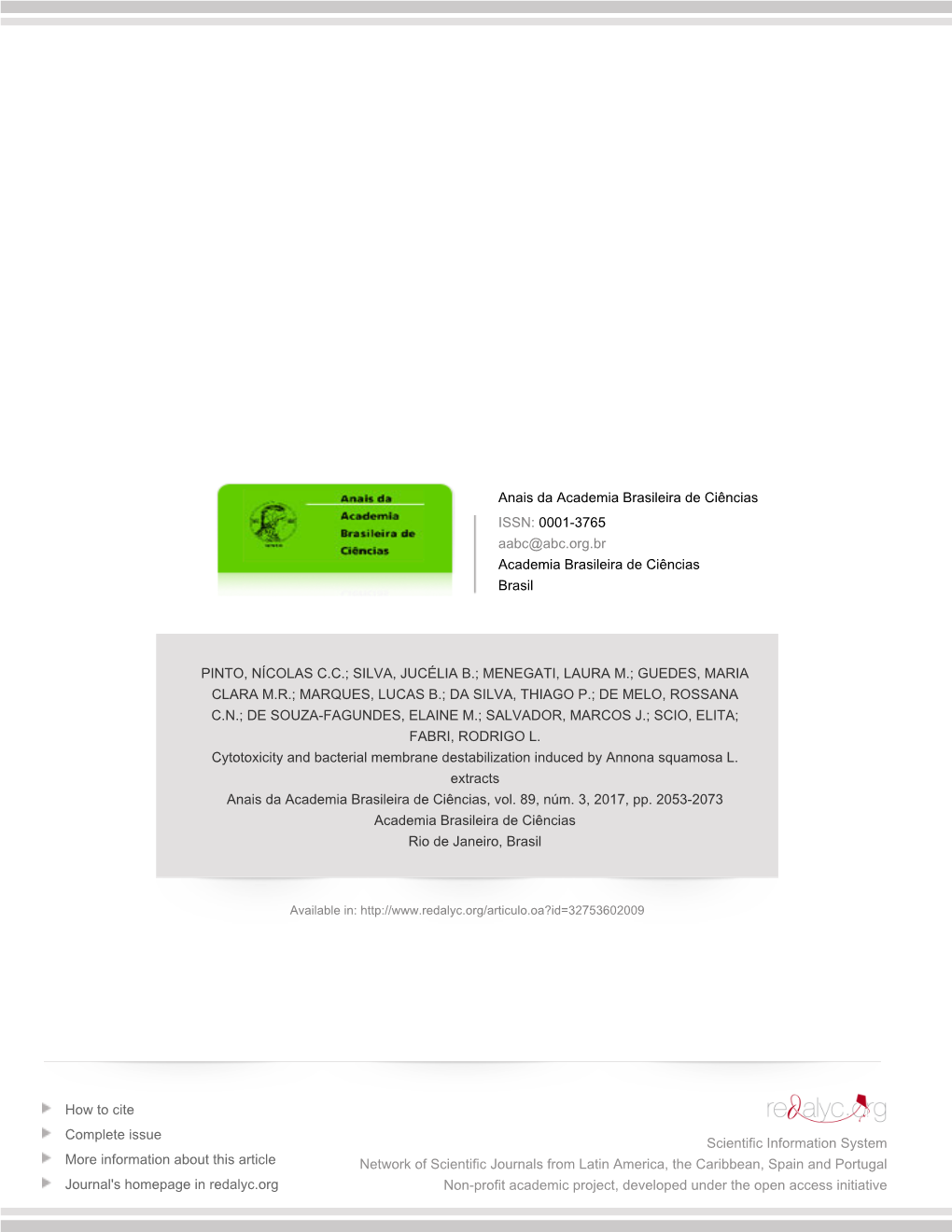 Redalyc.Cytotoxicity and Bacterial Membrane Destabilization Induced