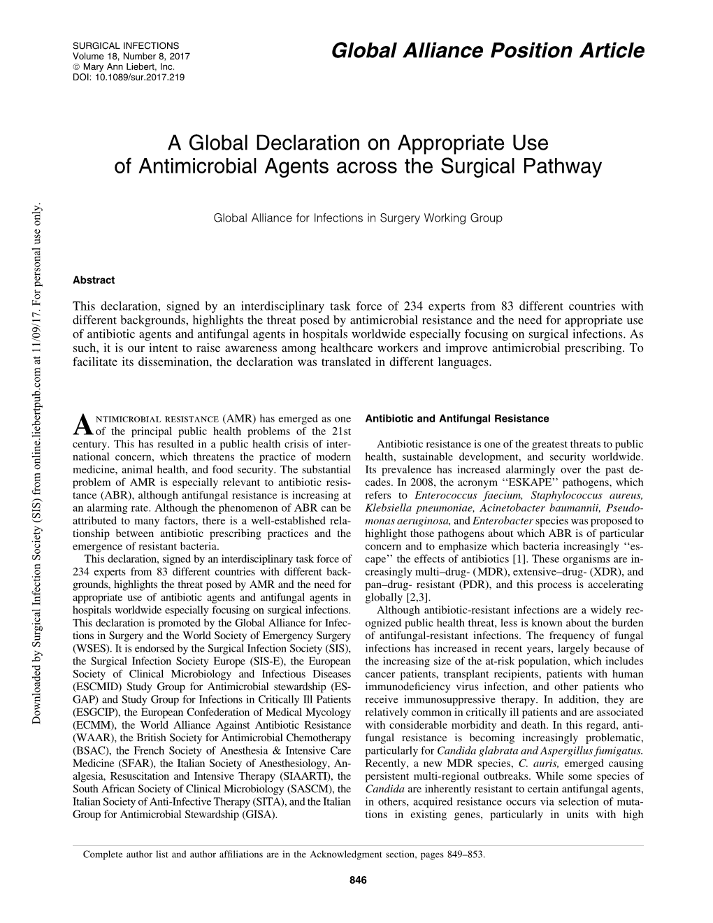 A Global Declaration on Appropriate Use of Antimicrobial Agents Across the Surgical Pathway