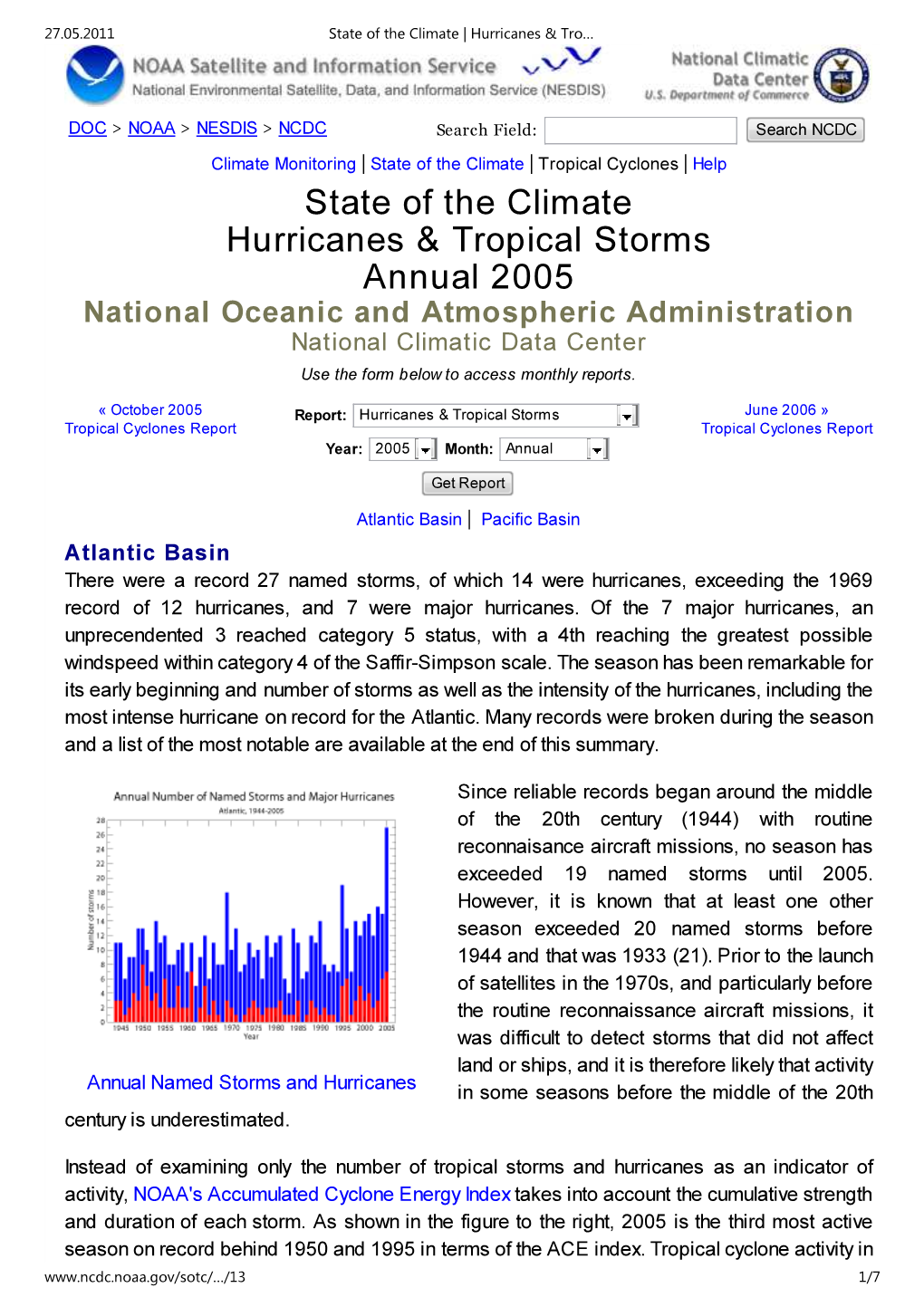 State of the Climate | Hurricanes & Tropical Storms | Annual 2005
