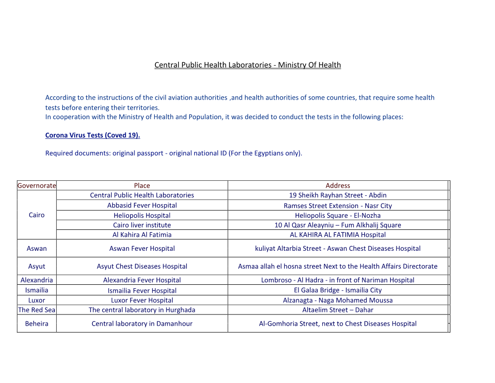 Central Public Health Laboratories - Ministry of Health