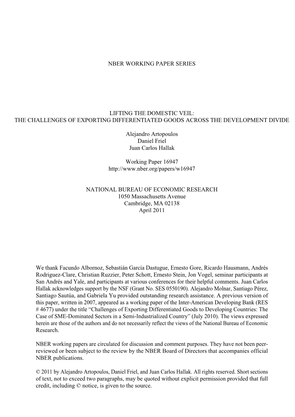 Lifting the Domestic Veil: the Challenges of Exporting Differentiated Goods Across the Development Divide