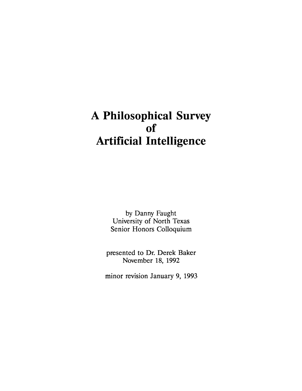 A Philosophical Survey of Artificial Intelligence