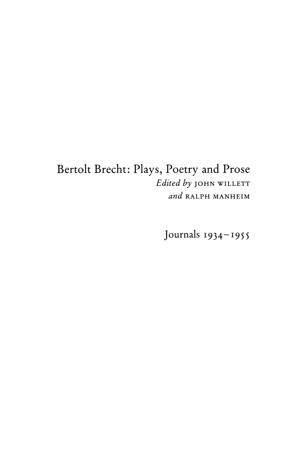 Bertolt Brecht Journals