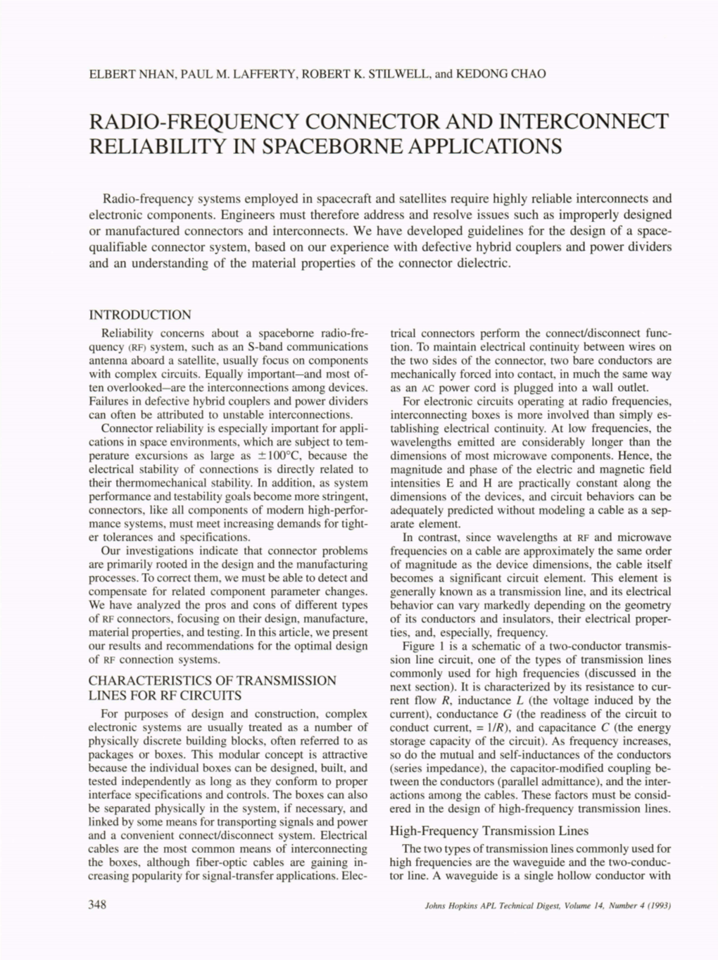 Radio-Frequency Connector and Interconnect Reliability in Spaceborne Applications