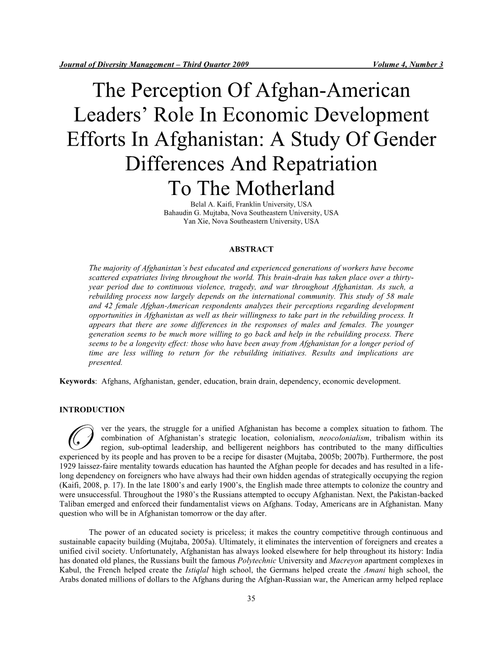 The Perception of Afghan-American Leaders' Role In