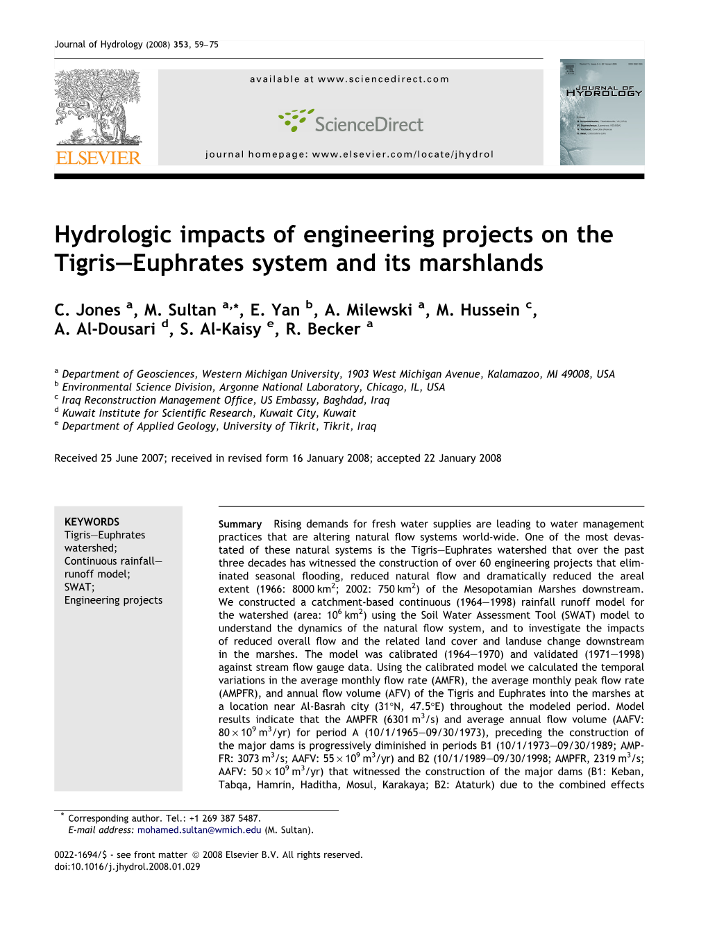 Hydrologic Impacts of Engineering Projects on the Tigris–Euphrates System and Its Marshlands