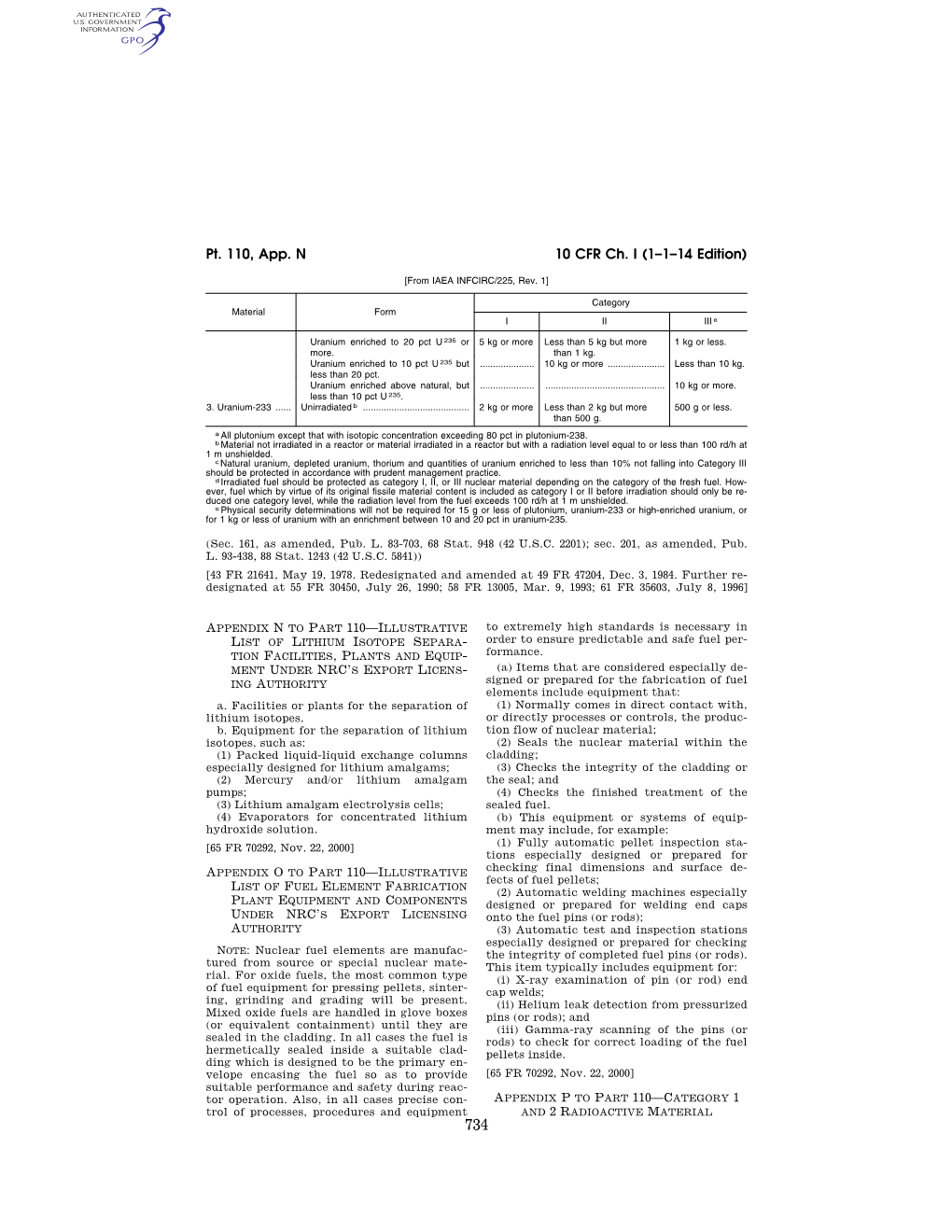 10 CFR Ch. I (1–1–14 Edition) Pt. 110, App. N