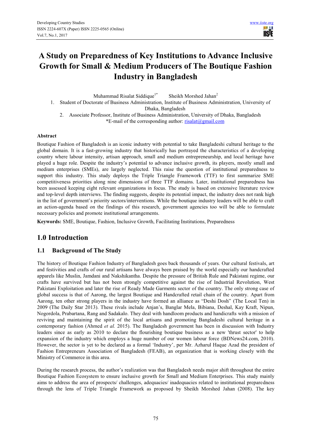 A Study on Preparedness of Key Institutions to Advance Inclusive Growth for Small & Medium Producers of the Boutique Fashion Industry in Bangladesh