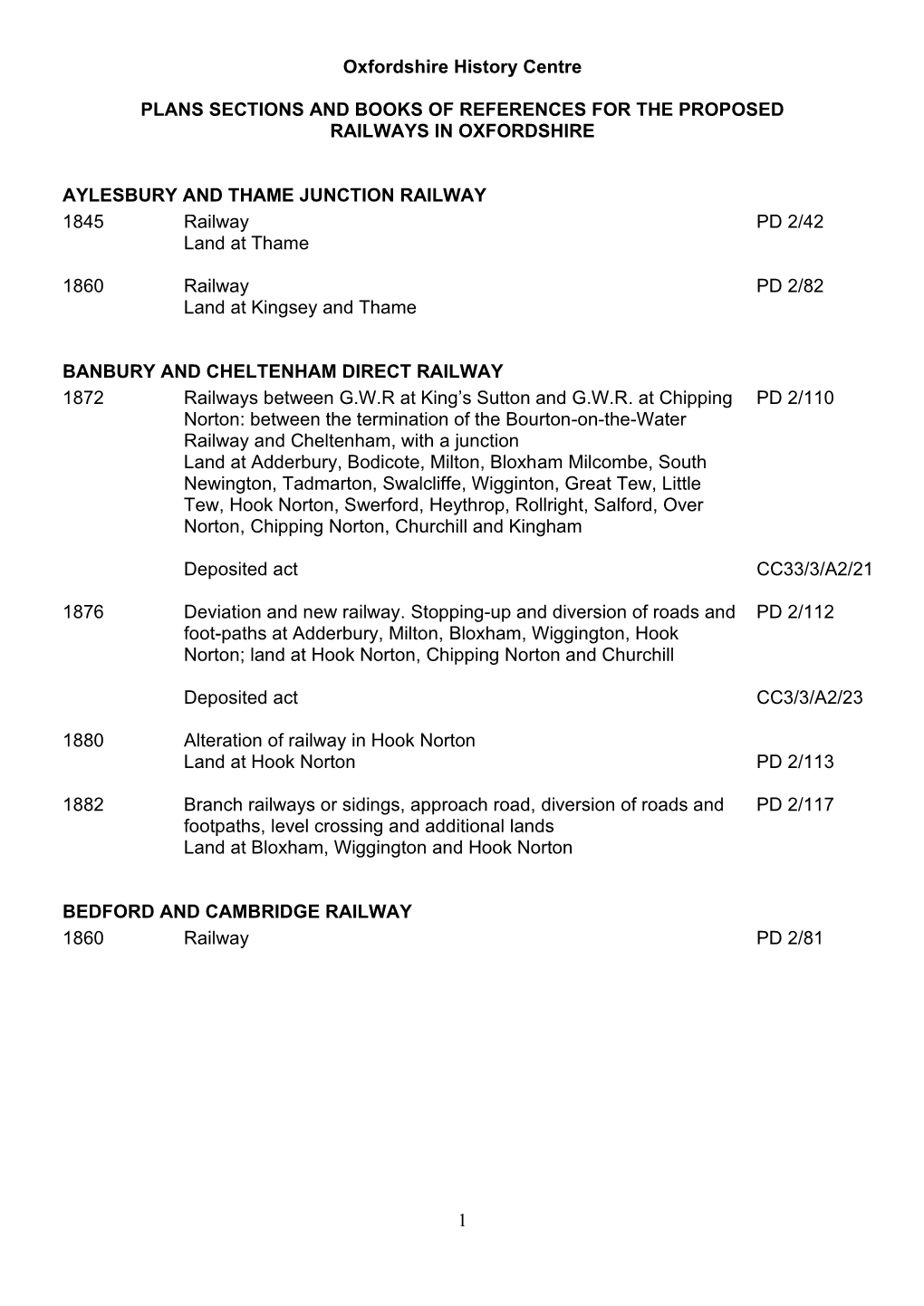 Oxfordshire History Centre PLANS SECTIONS and BOOKS OF